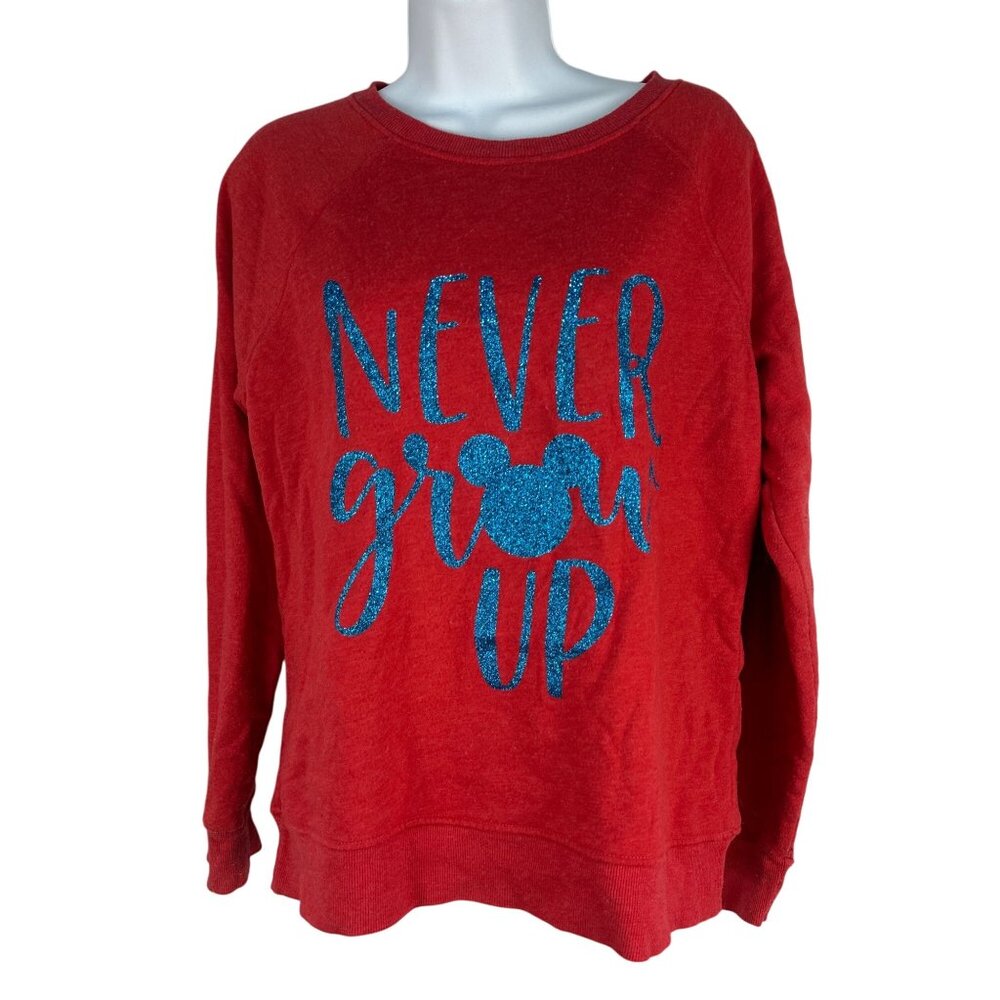 Time And Tru Disney Inspired Red Sweatshirt With Never Grow Up & silhouette M